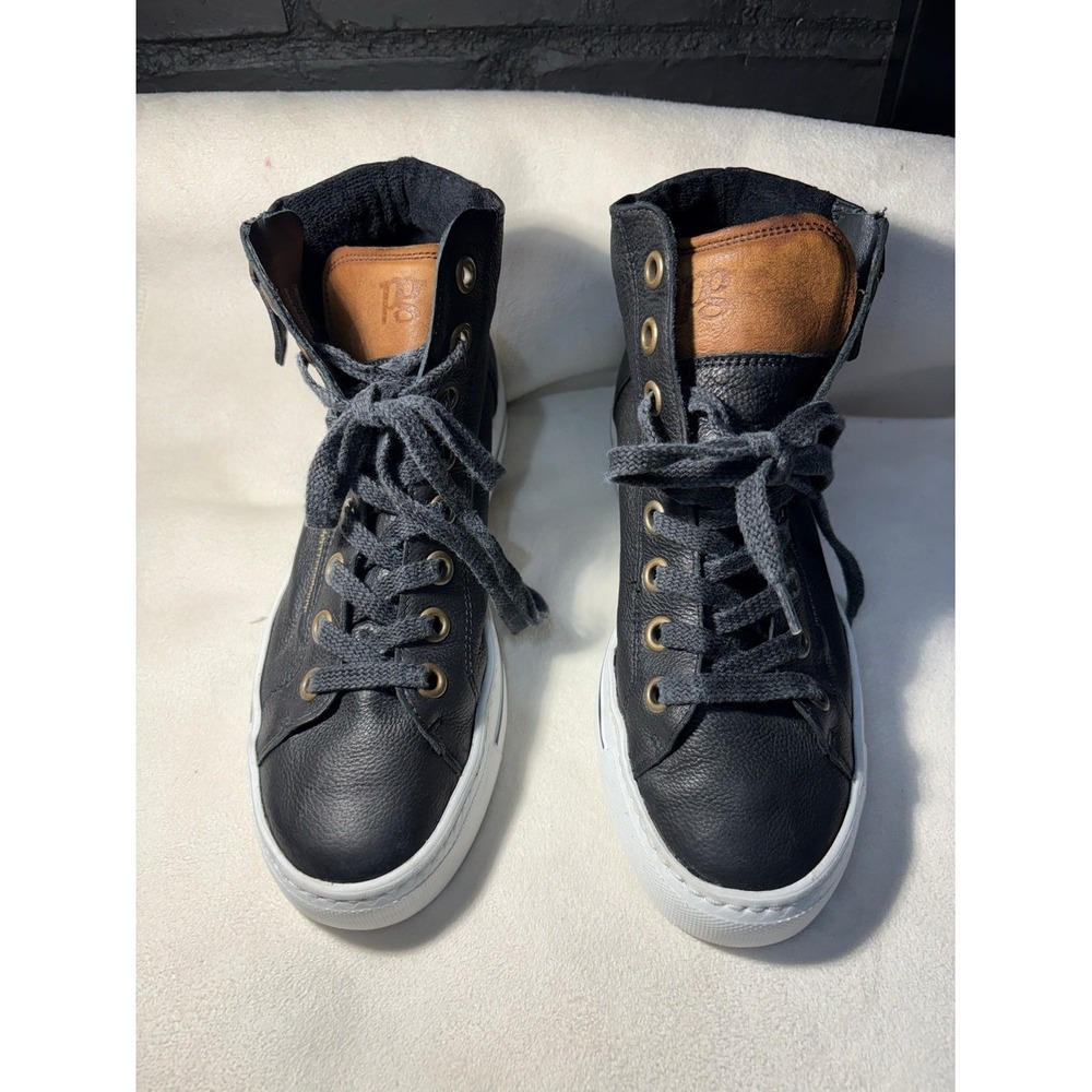 Paul Green Sneakers Women 7.5 Black Leather High Top Side Zip Platform Shoes